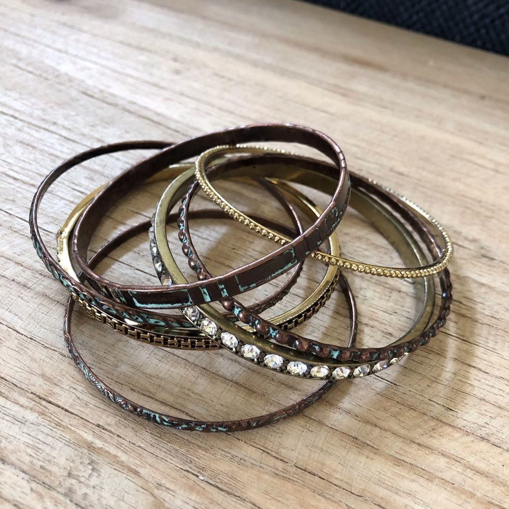 Rustic Bronze Boho Bangle Bracelets Set - Picture 2 of 3